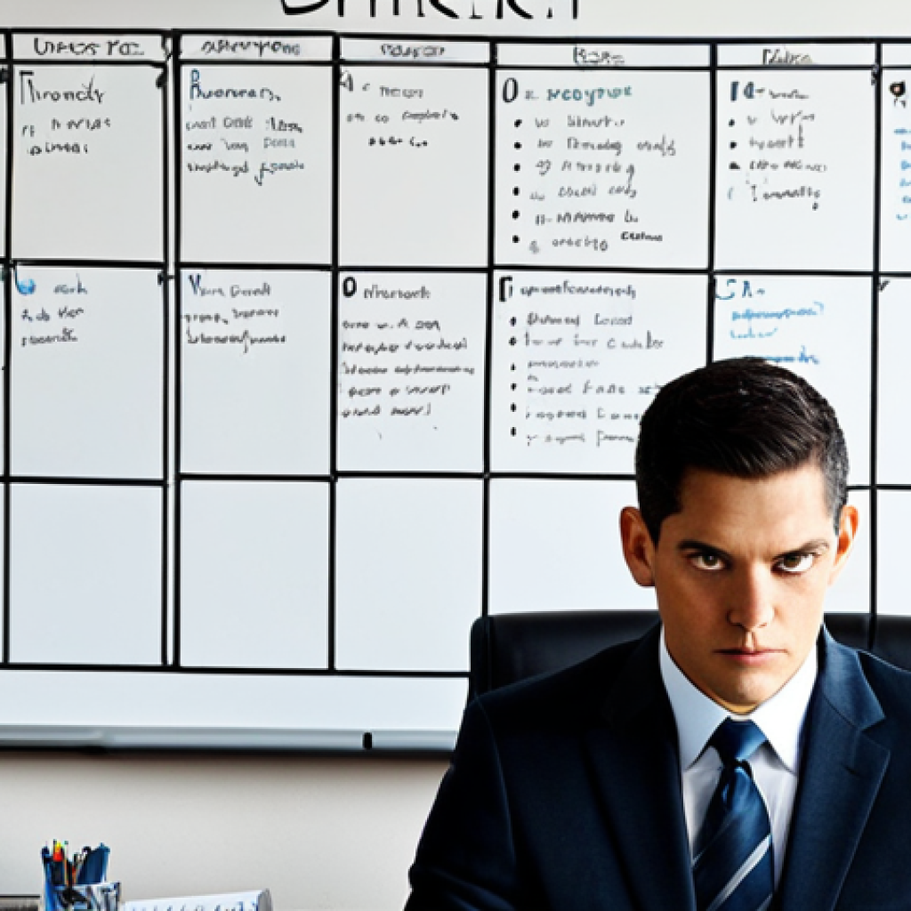 Time Management & Prioritization**

A person sitting at a desk, organizing tasks with a whiteboard displaying the Eisenhower Matrix (Urgent/Important). Fully clothed in professional attire, modern office setting. "Safe for work", "appropriate content", "professional", "perfect anatomy", "natural proportions", "modest clothing", "family-friendly".

**