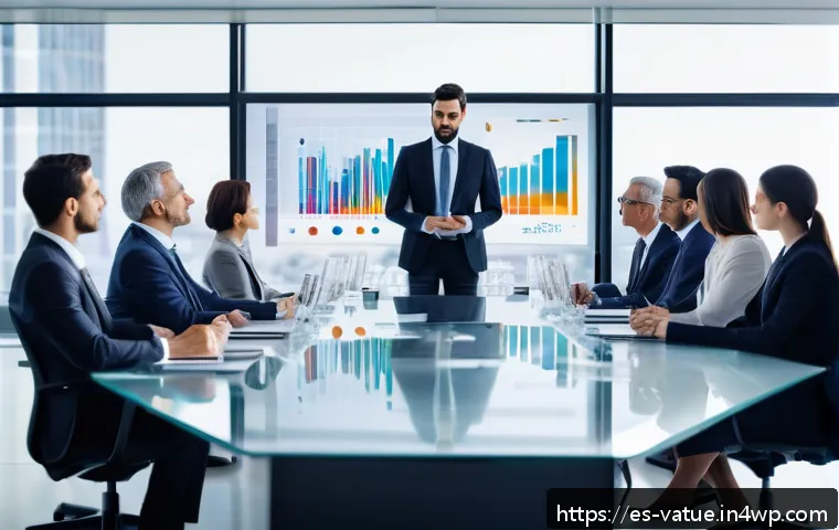 가치 기반 우선순위화의 외부 요인 분석 - A modern corporate boardroom scene featuring a diverse group of business professionals analyzing dyn...