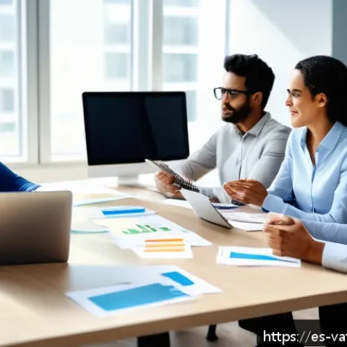 Home 17 조직 내에서 가치 기반 우선순위화 수행하기 - A diverse group of professional team members in a modern office setting, actively engaged in a colla...