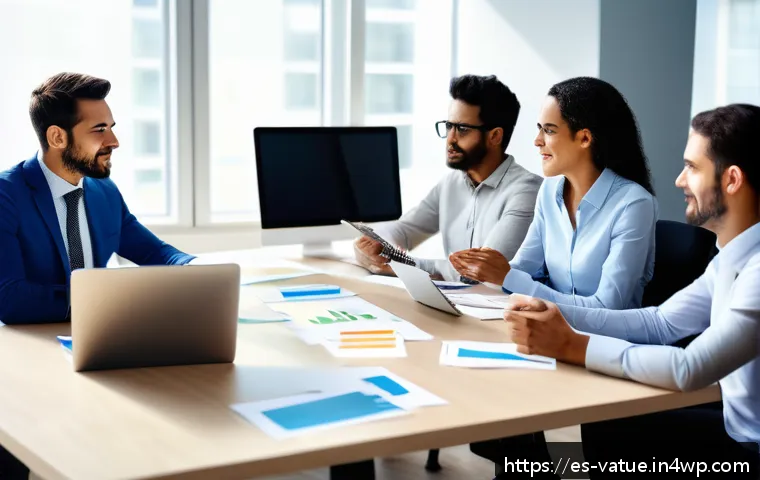 조직 내에서 가치 기반 우선순위화 수행하기 - A diverse group of professional team members in a modern office setting, actively engaged in a colla...
